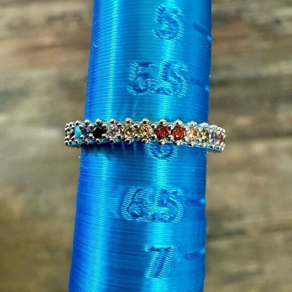 Genuine Gemstone Sterling Silver Stacker Ring Vibrant Multi-Stone Elegance Sz 6 - Picture 3 of 8